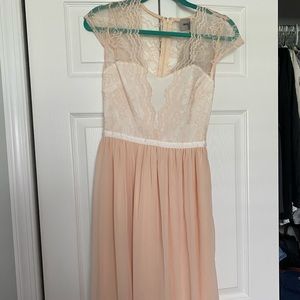 ASOS light pink/nude lace scallop midi dress